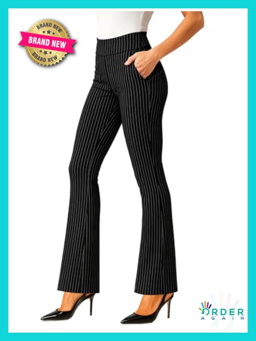 Women's High Rise Flared Stretch Ponte Slacks Tummy Control Pull On Pockets